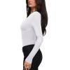 imageREORIA Womens Sexy Deep V Neck Bodysuit Cross Wrap Bodysuit Long Sleeve Double Lined Top Going Out OutfitsBrilliant White