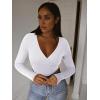 imageREORIA Womens Sexy Deep V Neck Bodysuit Cross Wrap Bodysuit Long Sleeve Double Lined Top Going Out OutfitsBrilliant White