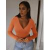 imageREORIA Womens Sexy Deep V Neck Bodysuit Cross Wrap Bodysuit Long Sleeve Double Lined Top Going Out OutfitsHarvest Pumpkin
