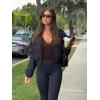 imageREORIA Womens Sexy Deep V Neck Bodysuit Cross Wrap Bodysuit Long Sleeve Double Lined Top Going Out OutfitsShaved Chocolate