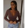 imageREORIA Womens Sexy Deep V Neck Bodysuit Cross Wrap Bodysuit Long Sleeve Double Lined Top Going Out OutfitsShaved Chocolate