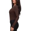 imageREORIA Womens Sexy Deep V Neck Bodysuit Cross Wrap Bodysuit Long Sleeve Double Lined Top Going Out OutfitsShaved Chocolate