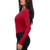 imageREORIA Womens Sexy Deep V Neck Bodysuit Cross Wrap Bodysuit Long Sleeve Double Lined Top Going Out OutfitsWatermelon