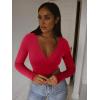 imageREORIA Womens Sexy Deep V Neck Bodysuit Cross Wrap Bodysuit Long Sleeve Double Lined Top Going Out OutfitsWatermelon