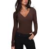 imageREORIA Womens Sexy Deep V Neck Bodysuit Cross Wrap Bodysuit Long Sleeve Double Lined Top Going Out OutfitsShaved Chocolate