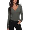 imageREORIA Womens Sexy Deep V Neck Bodysuit Cross Wrap Bodysuit Long Sleeve Double Lined Top Going Out OutfitsThyme