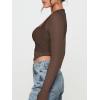 imageREORIA Womens Sexy Mesh Long Sleeve Slim Tops Square Neck Thumb Hole Curved Hem Solid Going Out TopCoffee