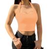 imageREORIA Womens Trendy Sexy Halter Neck Backless Seamless Sleeveless Y2K Cropped Tank Yoga Crop TopsOrange Powder