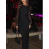 imageREORIA Womens Fall Mesh Sheer Long Sleeve Wedding Guest Dress Sexy Floral Bodycon Maxi Long DressesBlack Onyx