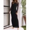 imageREORIA Womens Fall Mesh Sheer Long Sleeve Wedding Guest Dress Sexy Floral Bodycon Maxi Long DressesBlack Onyx