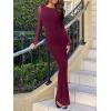 imageREORIA Womens Fall Mesh Sheer Long Sleeve Wedding Guest Dress Sexy Floral Bodycon Maxi Long DressesCordovan
