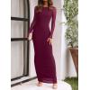 imageREORIA Womens Fall Mesh Sheer Long Sleeve Wedding Guest Dress Sexy Floral Bodycon Maxi Long DressesCordovan