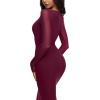imageREORIA Womens Fall Mesh Sheer Long Sleeve Wedding Guest Dress Sexy Floral Bodycon Maxi Long DressesCordovan