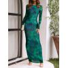 imageREORIA Womens Fall Mesh Sheer Long Sleeve Wedding Guest Dress Sexy Floral Bodycon Maxi Long DressesGreen Bio Tech Floral