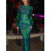 imageREORIA Womens Fall Mesh Sheer Long Sleeve Wedding Guest Dress Sexy Floral Bodycon Maxi Long DressesGreen Bio Tech Floral