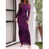 imageREORIA Womens Fall Mesh Sheer Long Sleeve Wedding Guest Dress Sexy Floral Bodycon Maxi Long DressesPurple Nebula Blossom