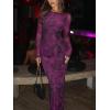 imageREORIA Womens Fall Mesh Sheer Long Sleeve Wedding Guest Dress Sexy Floral Bodycon Maxi Long DressesPurple Nebula Blossom