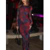 imageREORIA Womens Fall Mesh Sheer Long Sleeve Wedding Guest Dress Sexy Floral Bodycon Maxi Long DressesRed Blue Vision