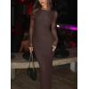 imageREORIA Womens Fall Mesh Sheer Long Sleeve Wedding Guest Dress Sexy Floral Bodycon Maxi Long DressesShaved Chocolate