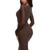 imageREORIA Womens Fall Mesh Sheer Long Sleeve Wedding Guest Dress Sexy Floral Bodycon Maxi Long DressesShaved Chocolate
