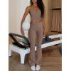 imageREORIA Womens Two Piece Workout Sets V Neck Crop Tank Top and High Waisted Flare Leggings Pants Lounge SetsTaupe