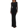 imageREORIA Womens Fall Mesh Sheer Long Sleeve Wedding Guest Dress Sexy Floral Bodycon Maxi Long DressesBlack Onyx