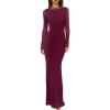 imageREORIA Womens Fall Mesh Sheer Long Sleeve Wedding Guest Dress Sexy Floral Bodycon Maxi Long DressesCordovan
