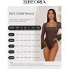 imageREORIA Womens Long Sleeve Square Neck Thong Bodysuit Sheer Mesh Double Lined Tops Fall Outfits 2025Chocolate