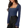imageREORIA Womens Long Sleeve Square Neck Thong Bodysuit Sheer Mesh Double Lined Tops Fall Outfits 2025Dark Denim