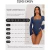 imageREORIA Womens Long Sleeve Square Neck Thong Bodysuit Sheer Mesh Double Lined Tops Fall Outfits 2025Dark Denim