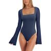imageREORIA Womens Long Sleeve Square Neck Thong Bodysuit Sheer Mesh Double Lined Tops Fall Outfits 2025Dark Denim