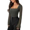imageREORIA Womens Long Sleeve Square Neck Thong Bodysuit Sheer Mesh Double Lined Tops Fall Outfits 2025Thyme Thyme