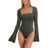 imageREORIA Womens Long Sleeve Square Neck Thong Bodysuit Sheer Mesh Double Lined Tops Fall Outfits 2025Thyme Thyme