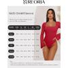 imageREORIA Womens Long Sleeve Square Neck Thong Bodysuit Sheer Mesh Double Lined Tops Fall Outfits 2025Watermelon