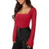 imageREORIA Womens Long Sleeve Square Neck Thong Bodysuit Sheer Mesh Double Lined Tops Fall Outfits 2025Watermelon