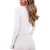 imageREORIA Womens Wool Blend Mock Turtle Neck Long Sleeve Basic Bodysuit Tops Fall ClothesBrilliant White