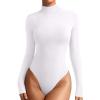 imageREORIA Womens Wool Blend Mock Turtle Neck Long Sleeve Basic Bodysuit Tops Fall ClothesBrilliant White
