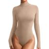 imageREORIA Womens Wool Blend Mock Turtle Neck Long Sleeve Basic Bodysuit Tops Fall ClothesLight Taupe