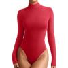 imageREORIA Womens Wool Blend Mock Turtle Neck Long Sleeve Basic Bodysuit Tops Fall ClothesRibbon Red