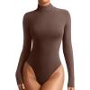 imageREORIA Womens Wool Blend Mock Turtle Neck Long Sleeve Basic Bodysuit Tops Fall ClothesShaved Chocolate