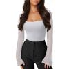imageREORIA Womens Long Sleeve Square Neck Thong Bodysuit Sheer Mesh Double Lined Tops Fall Outfits 2025Brilliant White