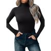 imageREORIA Womens Wool Blend Mock Turtle Neck Long Sleeve Basic Bodysuit Tops Fall ClothesBlack Onyx
