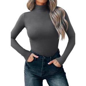 imageREORIA Womens Wool Blend Mock Turtle Neck Long Sleeve Basic Bodysuit Tops Fall ClothesDark Shadow