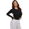 imageREORIA Womens 2025 Crew Neck Long Sleeve Thermal Shirt Fleece Lined Cotton Winter Base Layer Warm Slim Fitted TopsBlack