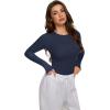 imageREORIA Womens 2025 Crew Neck Long Sleeve Thermal Shirt Fleece Lined Cotton Winter Base Layer Warm Slim Fitted TopsDeep Blue