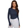 imageREORIA Womens 2025 Crew Neck Long Sleeve Thermal Shirt Fleece Lined Cotton Winter Base Layer Warm Slim Fitted TopsDeep Blue