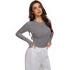 imageREORIA Womens 2025 Crew Neck Long Sleeve Thermal Shirt Fleece Lined Cotton Winter Base Layer Warm Slim Fitted TopsGrey