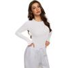 imageREORIA Womens 2025 Crew Neck Long Sleeve Thermal Shirt Fleece Lined Cotton Winter Base Layer Warm Slim Fitted TopsWhite