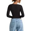 imageREORIA Womens V Neck Long Sleeve Shirts Casual Slim Fitted Tops Double Lined 2025 Fall Fashion ClothesBlack
