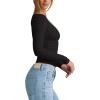 imageREORIA Womens V Neck Long Sleeve Shirts Casual Slim Fitted Tops Double Lined 2025 Fall Fashion ClothesBlack